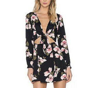 Privacy Please-Black Floral Front Tie Mini Dress-M